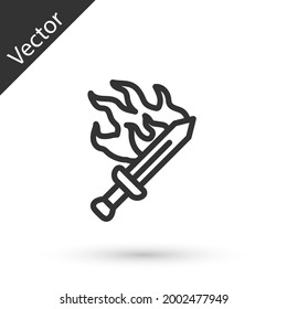 Grey line Sword for game icon isolated on white background.  Vector