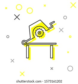 Grey line Table saw for woodwork icon isolated on white background. Power saw bench.  Vector Illustration