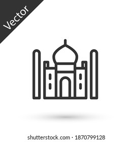 Grey line Taj Mahal mausoleum in Agra, Indiaicon isolated on white background. Vector.