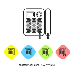 Grey line Telephone icon isolated on white background. Landline phone. Set icons in color rhombus buttons. Vector Illustration