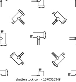 Grey line Telescope icon isolated seamless pattern on white background. Scientific tool. Education and astronomy element, spyglass and study stars.  Vector Illustration
