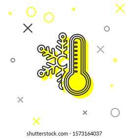 Grey line Thermometer with snowflake icon isolated on white background.  Vector Illustration