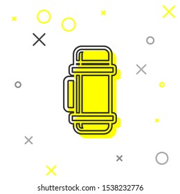 Grey line Thermos container icon isolated on white background. Thermo flask icon. Camping and hiking equipment.  Vector Illustration
