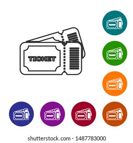 Grey line Ticket icon isolated on white background. Set icons in color circle buttons. Vector Illustration
