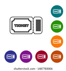 Grey line Ticket icon isolated on white background. Set icons in color circle buttons. Vector Illustration