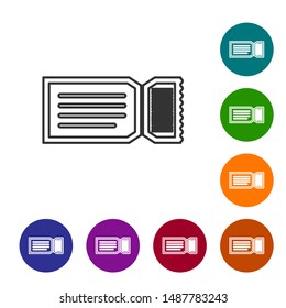 Grey line Ticket icon isolated on white background. Set icons in color circle buttons. Vector Illustration