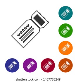 Grey line Ticket icon isolated on white background. Set icons in color circle buttons. Vector Illustration