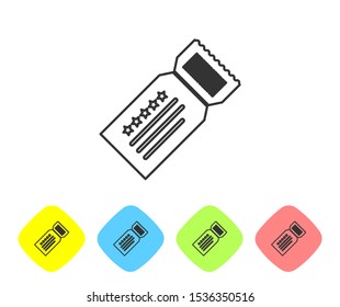 Grey line Ticket icon isolated on white background. Set icons in color rhombus buttons. Vector Illustration