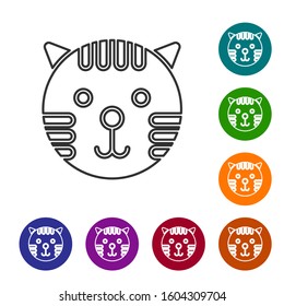 Grey line Tiger zodiac sign icon isolated on white background. Astrological horoscope collection. Set icons in color circle buttons. Vector Illustration