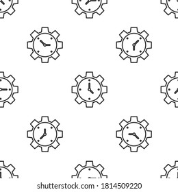 Icono de Gestión de tiempo de línea gris aislado patrón transparente en fondo blanco. Señal de reloj y marcha. Símbolo de productividad. Vector.