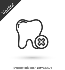 Grey line Tooth with caries icon isolated on white background. Tooth decay. Vector.