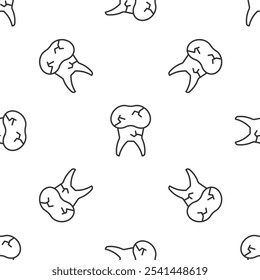 Grey line Tooth with caries icon isolated seamless pattern on white background. Tooth decay.  Vector