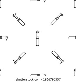 Grey line Tooth drill icon isolated seamless pattern on white background. Dental handpiece for drilling and grinding tools. Medical instrument.  Vector Illustration