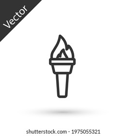 Grey line Torch flame icon isolated on white background. Symbol fire hot, flame power, flaming and heat. Vector