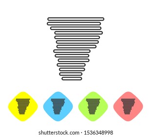 Grey line Tornado icon isolated on white background. Cyclone, whirlwind, storm funnel, hurricane wind or twister weather icon. Set icons in color rhombus buttons. Vector Illustration