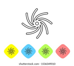 Grey line Tornado icon isolated on white background. Cyclone, whirlwind, storm funnel, hurricane wind or twister weather icon. Set icons in color rhombus buttons. Vector Illustration