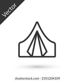 Grey line Tourist tent icon isolated on white background. Camping symbol.  Vector Illustration