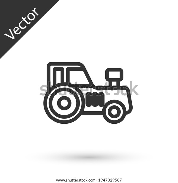 Grey line Tractor icon isolated on white\
background. Vector