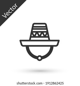 Grey line Traditional mexican sombrero hat icon isolated on white background. Vector.