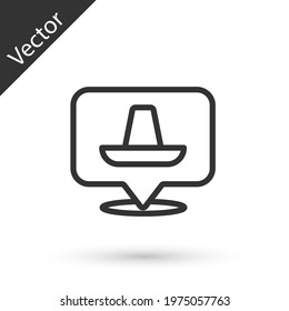 Grey line Traditional mexican sombrero hat icon isolated on white background.  Vector