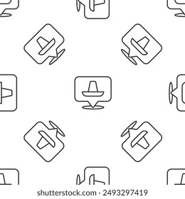 Grey line Traditional mexican sombrero hat icon isolated seamless pattern on white background.  Vector