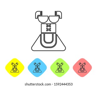 Grey line Traditional Oktoberfest folk costume for women called dirndl icon isolated on white background. Traditional Bavarian clothing. Set icons in color rhombus buttons. Vector Illustration