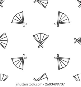 Grey line Traditional paper chinese or japanese folding fan icon isolated seamless pattern on white background.  Vector