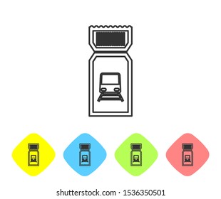 Grey line Train ticket icon isolated on white background. Travel by railway. Set icons in color rhombus buttons. Vector Illustration