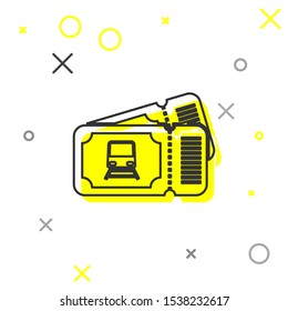 Grey line Train ticket icon isolated on white background. Travel by railway.  Vector Illustration