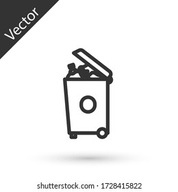 La barra diagonal de la línea gris puede enmarcar un icono aislado en el fondo blanco. Signo de basurero. Icono de la canasta de reciclaje. Icono de papelera. Ilustración vectorial