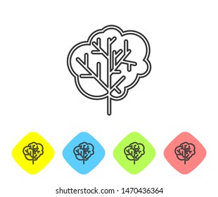 Grey line Tree icon isolated on white background. Forest symbol. Set icon in color rhombus buttons. Vector Illustration