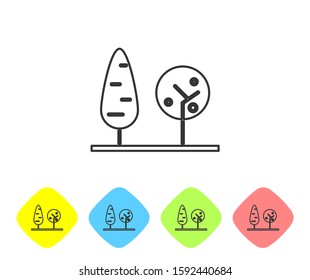 Grey line Trees icon isolated on white background. Forest symbol. Set icons in color rhombus buttons. Vector Illustration