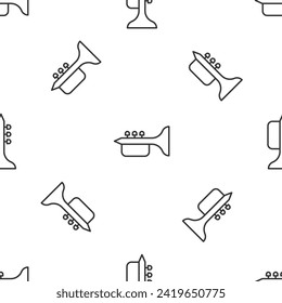 Grey line Trumpet icon isolated seamless pattern on white background. Musical instrument trumpet.  Vector