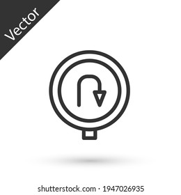 Grey line Turn back road icon isolated on white background. Traffic rules and safe driving. Vector