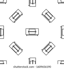 Grey line TV table stand icon isolated seamless pattern on white background.  Vector Illustration
