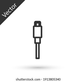 Grey line USB cable cord icon isolated on white background. Connectors and sockets for PC and mobile devices. Vector.