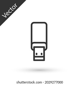 Graue Linie USB-Flash-Laufwerk Symbol einzeln auf weißem Hintergrund.  Vektorgrafik