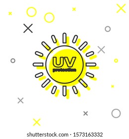 Grey line UV protection icon isolated on white background. Ultra violet rays radiation. SPF sun sign.  Vector Illustration