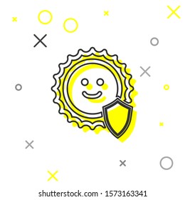 Grey line UV protection icon isolated on white background. Sun and shield. Ultra violet rays radiation. SPF sun sign.  Vector Illustration