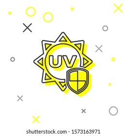 Grey line UV protection icon isolated on white background. Sun and shield. Ultra violet rays radiation. SPF sun sign.  Vector Illustration