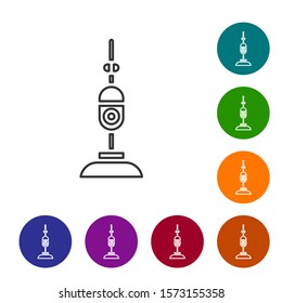 Grey line Vacuum cleaner icon isolated on white background. Set icons in color circle buttons. Vector Illustration