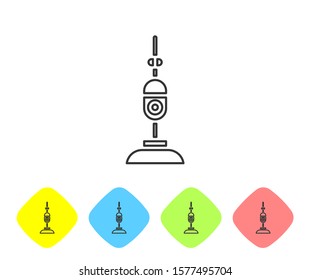 Grey line Vacuum cleaner icon isolated on white background. Set icons in color rhombus buttons. Vector Illustration