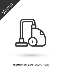 Icono del limpiador de vacío de línea gris aislado en fondo blanco.  Vector