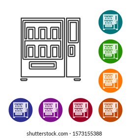 Grey line Vending machine of food and beverage automatic selling icon isolated on white background. Set icons in color circle buttons. Vector Illustration