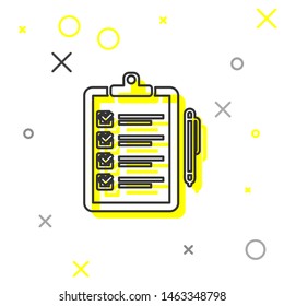 Grey line Verification of delivery list clipboard and pen icon isolated on white background.  Vector Illustration
