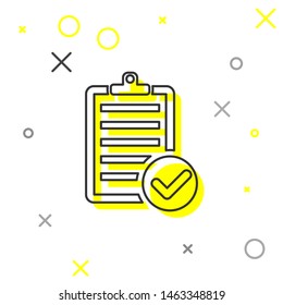 Grey line Verification of delivery list clipboard and pen icon isolated on white background.  Vector Illustration