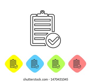 Grey line Verification of delivery list clipboard and pen icon isolated on white background. Set icons in color rhombus buttons. Vector Illustration
