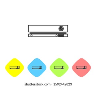 Grey line Video game console icon isolated on white background. Set icons in color rhombus buttons. Vector Illustration