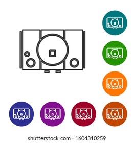 Grey line Video game console icon isolated on white background. Set icons in color circle buttons. Vector Illustration