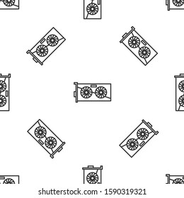 Grey line Video graphic card icon isolated seamless pattern on white background.  Vector Illustration